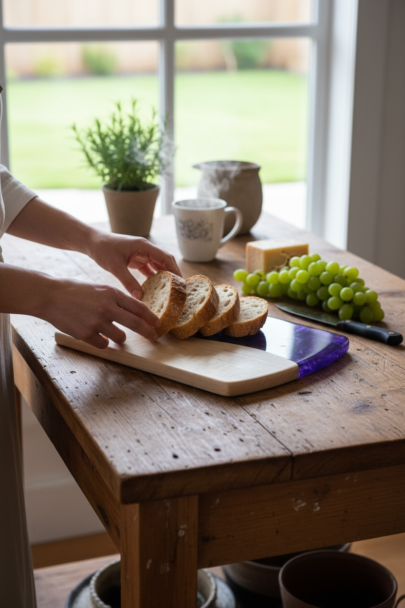 Cleaver Handle Charcuterie Board – Maple with Purple Haze Epoxy