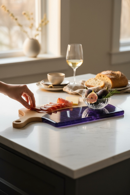 Cleaver Handle Charcuterie Board – Maple with Purple Haze Epoxy