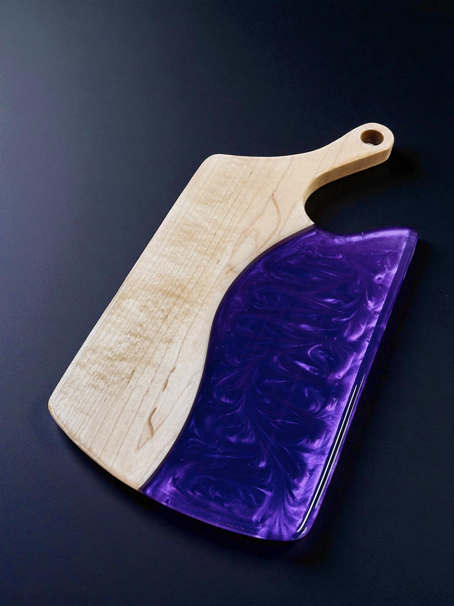 Cleaver Handle Charcuterie Board – Maple with Purple Haze Epoxy