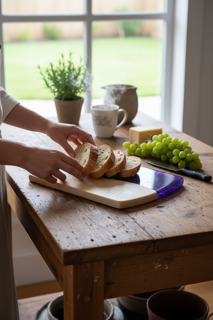Cleaver Handle Charcuterie Board – Maple with Purple Haze Epoxy